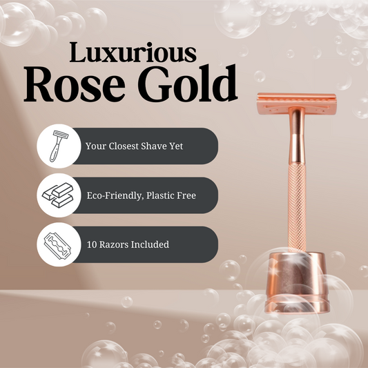 Luxury Rose Gold Razor with Stand & 10 Pack of Blades